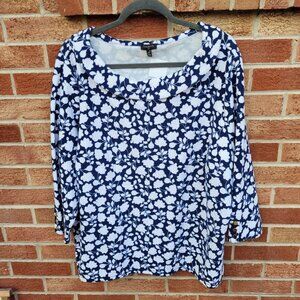 Talbots Plus Top Women's Size 3X Floral Blue and White